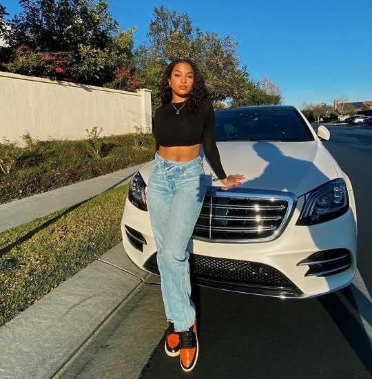 She is posing with a car.